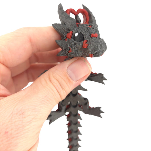 3D Printed Baby Dark Heart Dragon – 6in Articulated Fantasy Collectible, Gothic Heart-Themed Desk Décor