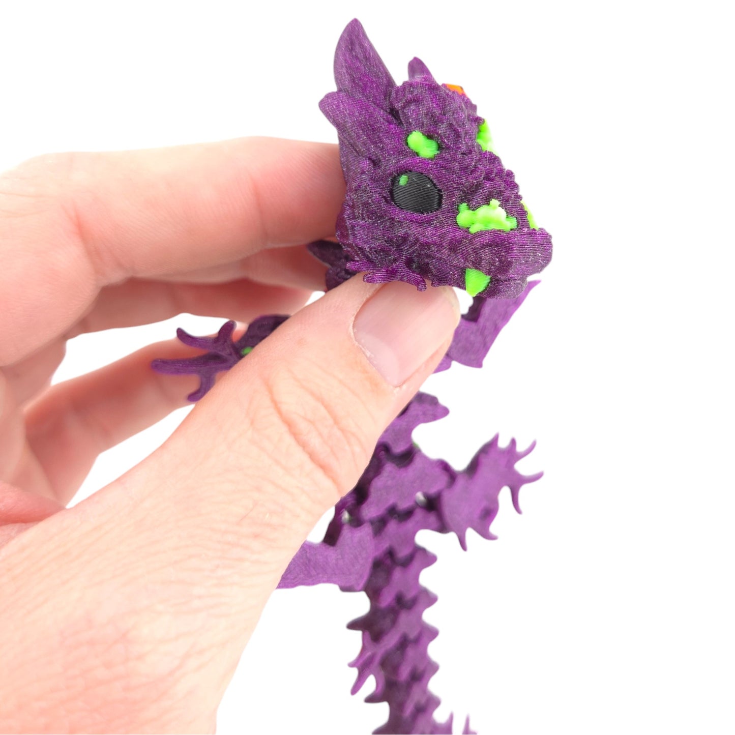 3D Printed Dragon Collectible, 6-inch Articulated Fantasy Figure, Purple with Green and Orange Details