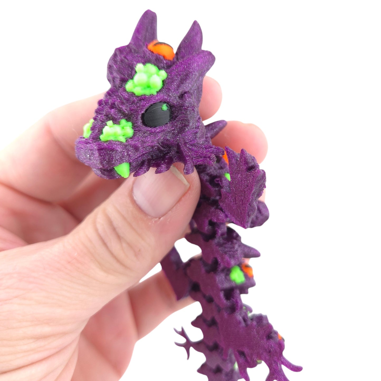 3D Printed Dragon Collectible, 6-inch Articulated Fantasy Figure, Purple with Green and Orange Details
