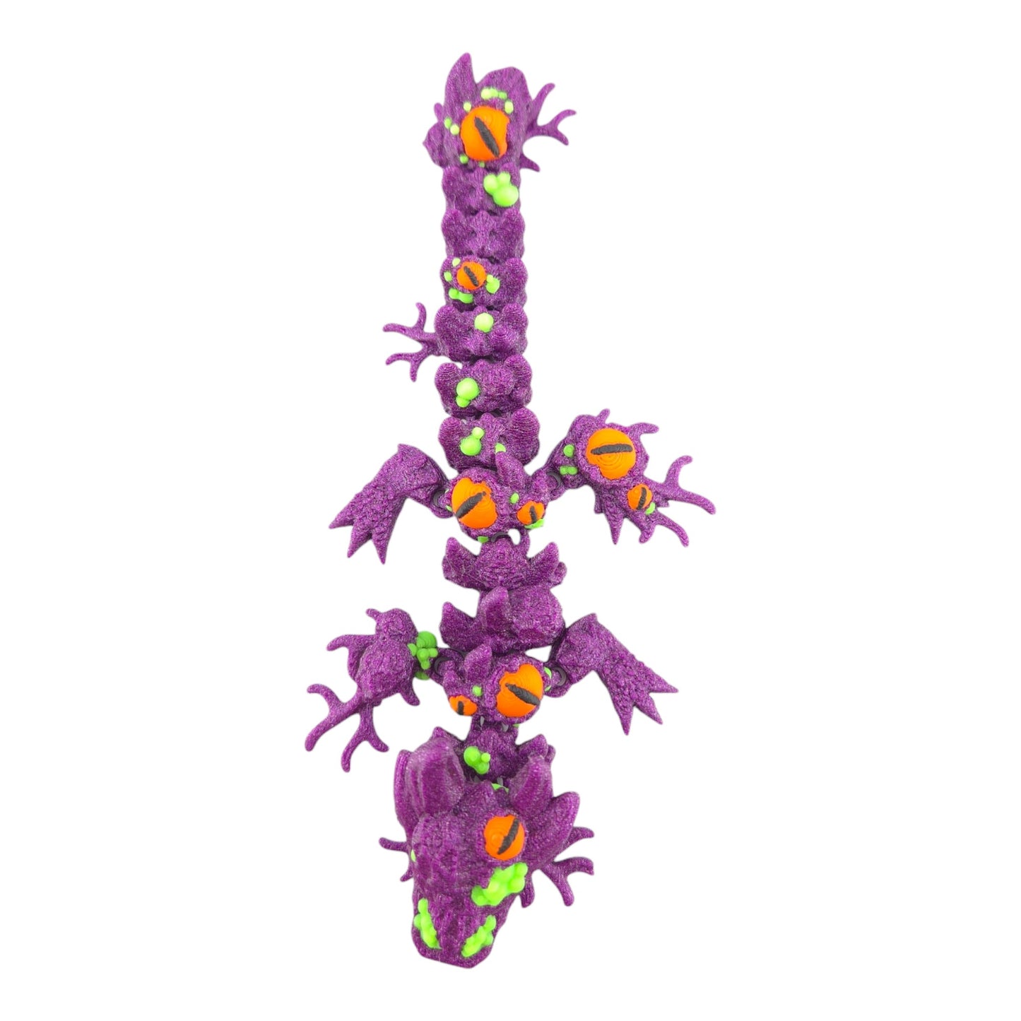 3D Printed Dragon Collectible, 6-inch Articulated Fantasy Figure, Purple with Green and Orange Details