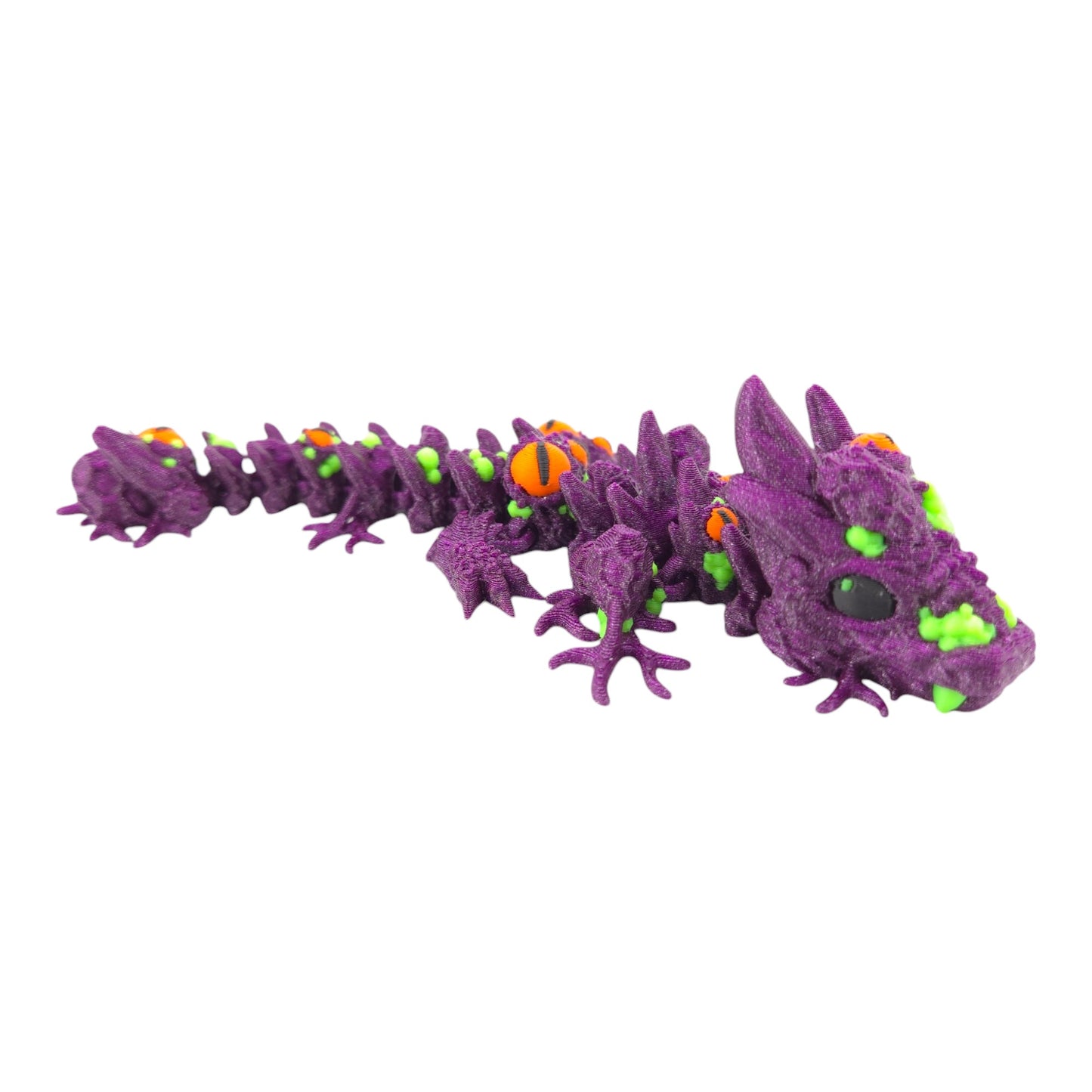3D Printed Dragon Collectible, 6-inch Articulated Fantasy Figure, Purple with Green and Orange Details