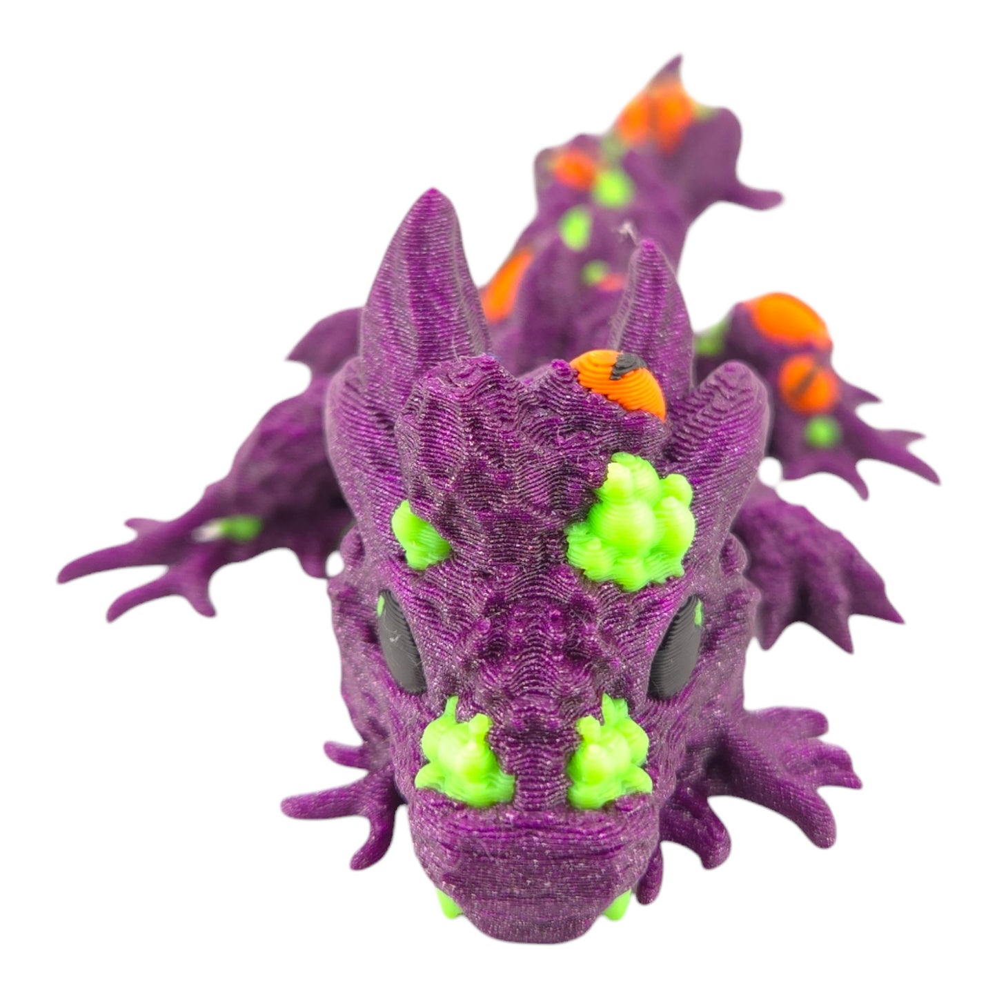 3D Printed Dragon Collectible, 6-inch Articulated Fantasy Figure, Purple with Green and Orange Details