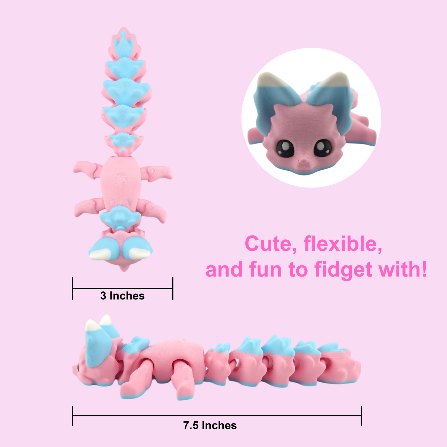 π¦ Carly the Cotton Candy Flexi Fox β 7.5" Articulated Fantasy Desk Decor | 3D-Printed Collectible | Official Layers in Green Design π¨β¨