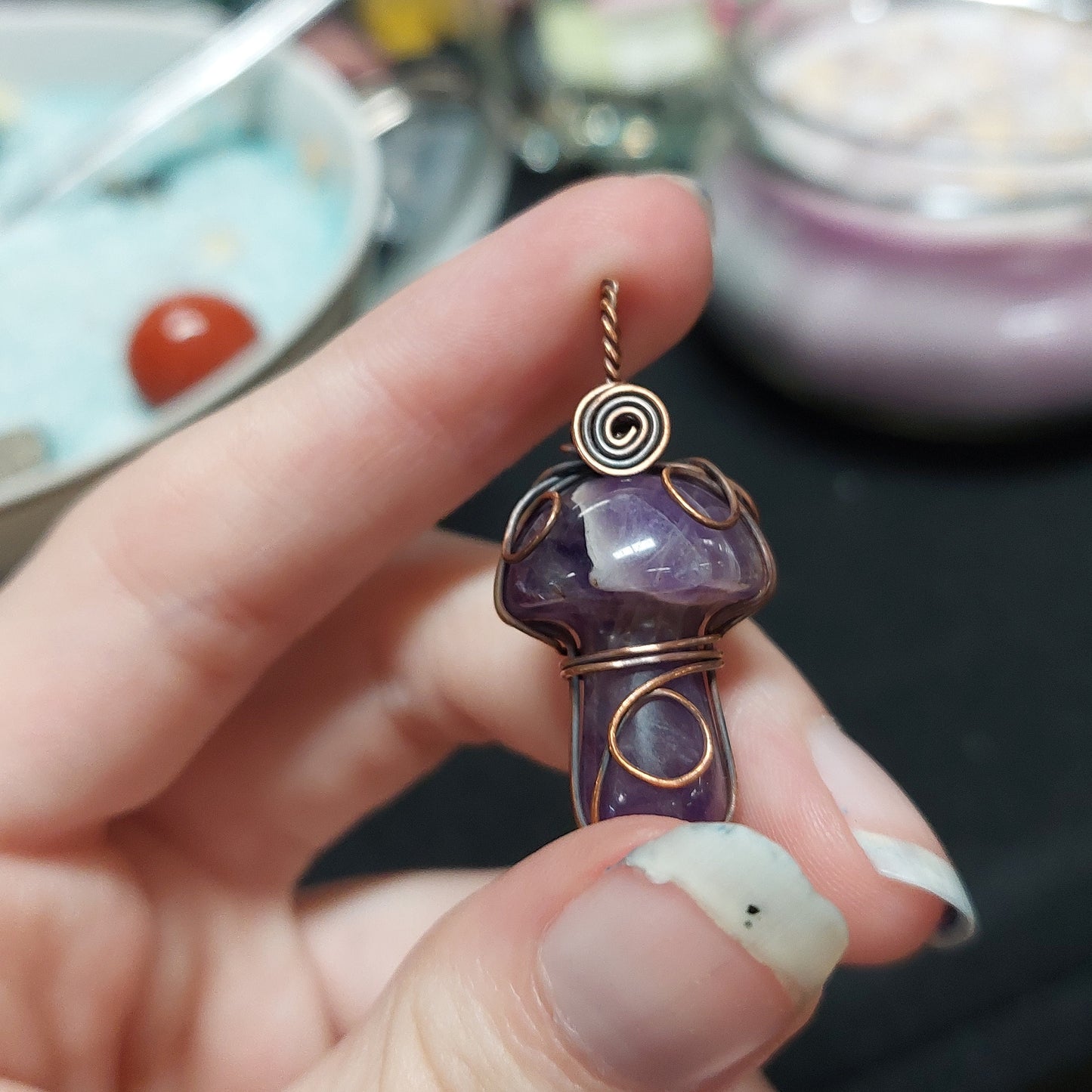 Crystal Mushroom Necklaces Mushie Wire Wrapped Jewelry Handmade