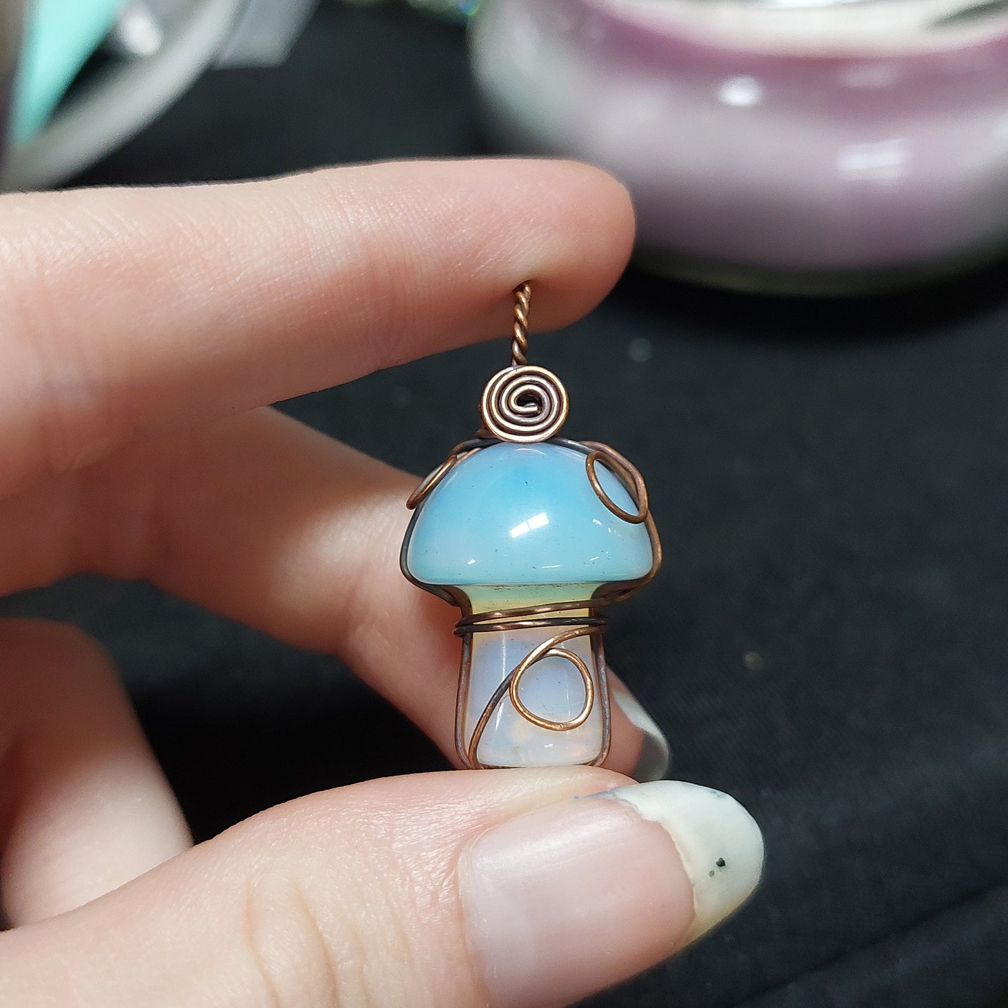 Crystal Mushroom Necklaces Mushie Wire Wrapped Jewelry Handmade
