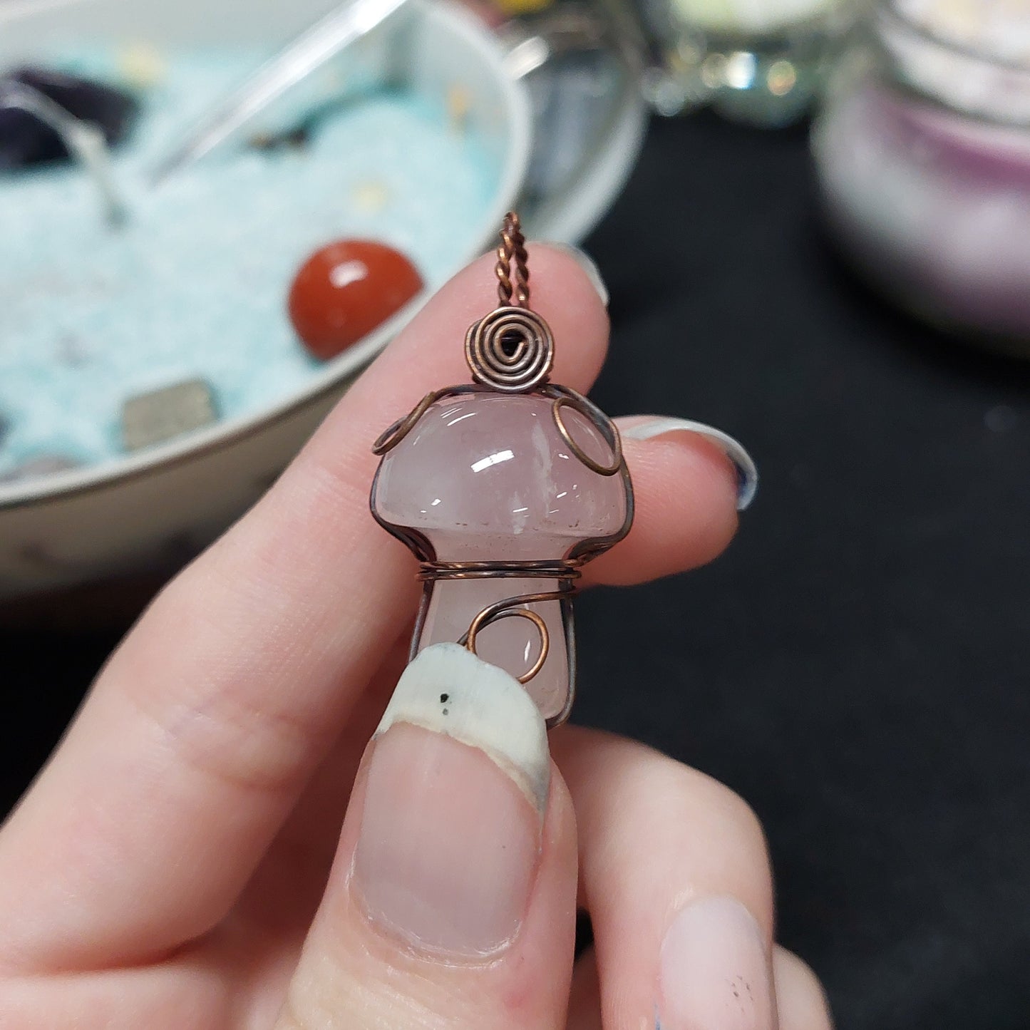 Crystal Mushroom Necklaces Mushie Wire Wrapped Jewelry Handmade