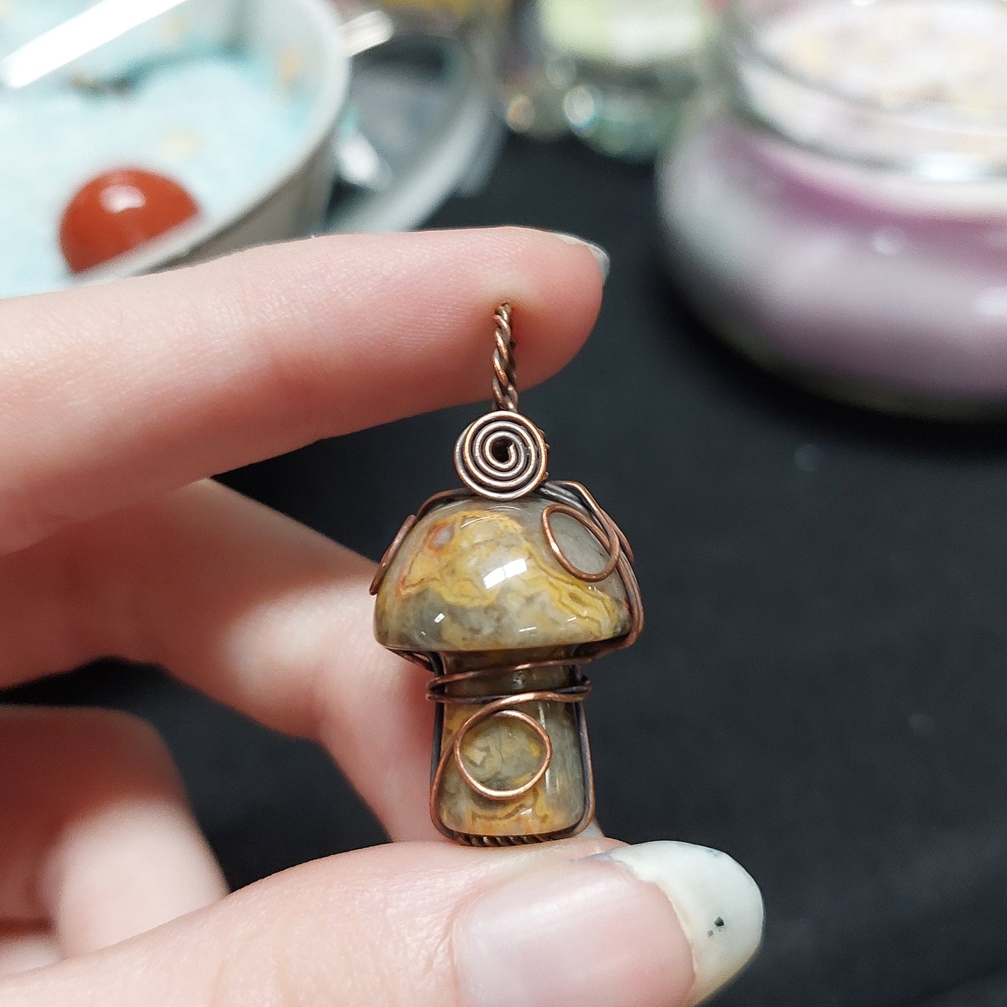 Crystal Mushroom Necklaces Mushie Wire Wrapped Jewelry Handmade