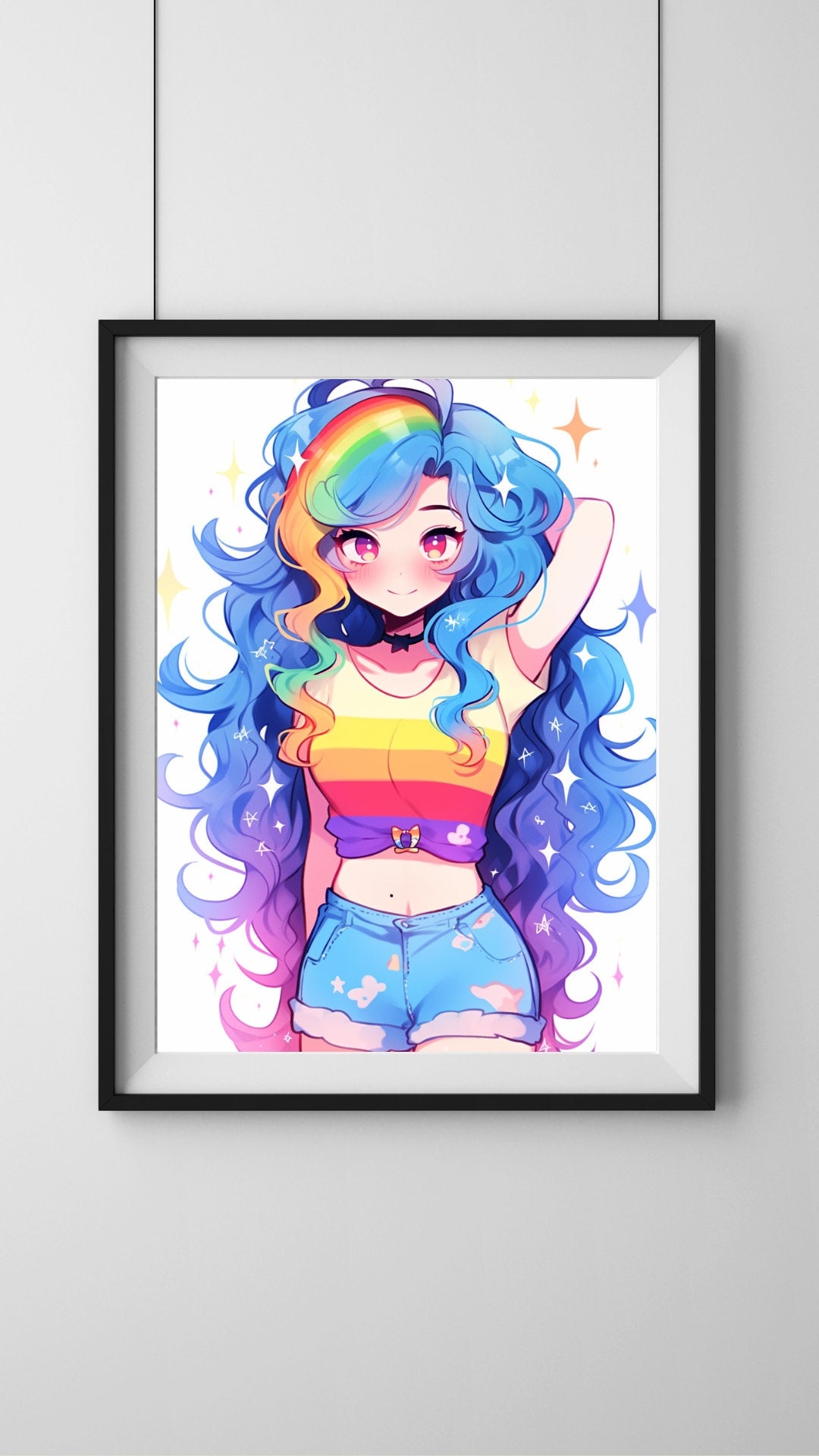 Vibrant Rainbow-Hued Anime Girl Art Print