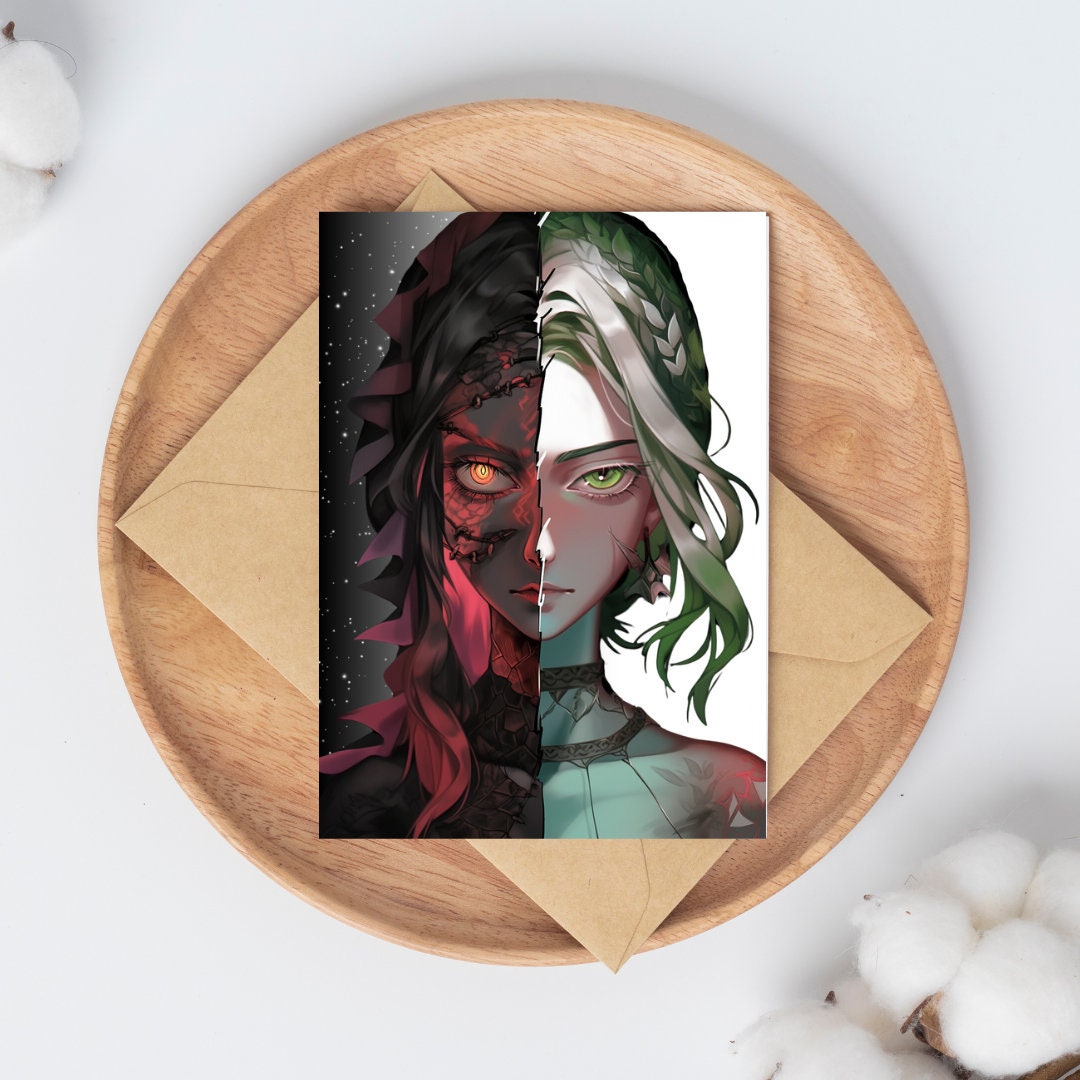 Divided Essence: Human and Dragon Demon Fusion Art Print - Split Face Wall Decor Poster