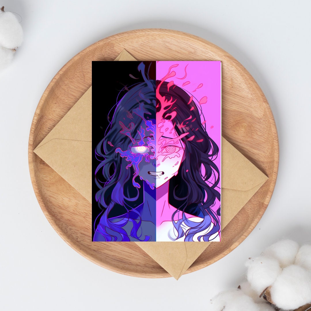 Duality of Essence: Split Aura Art Print - Split Face Wall Decor Poster