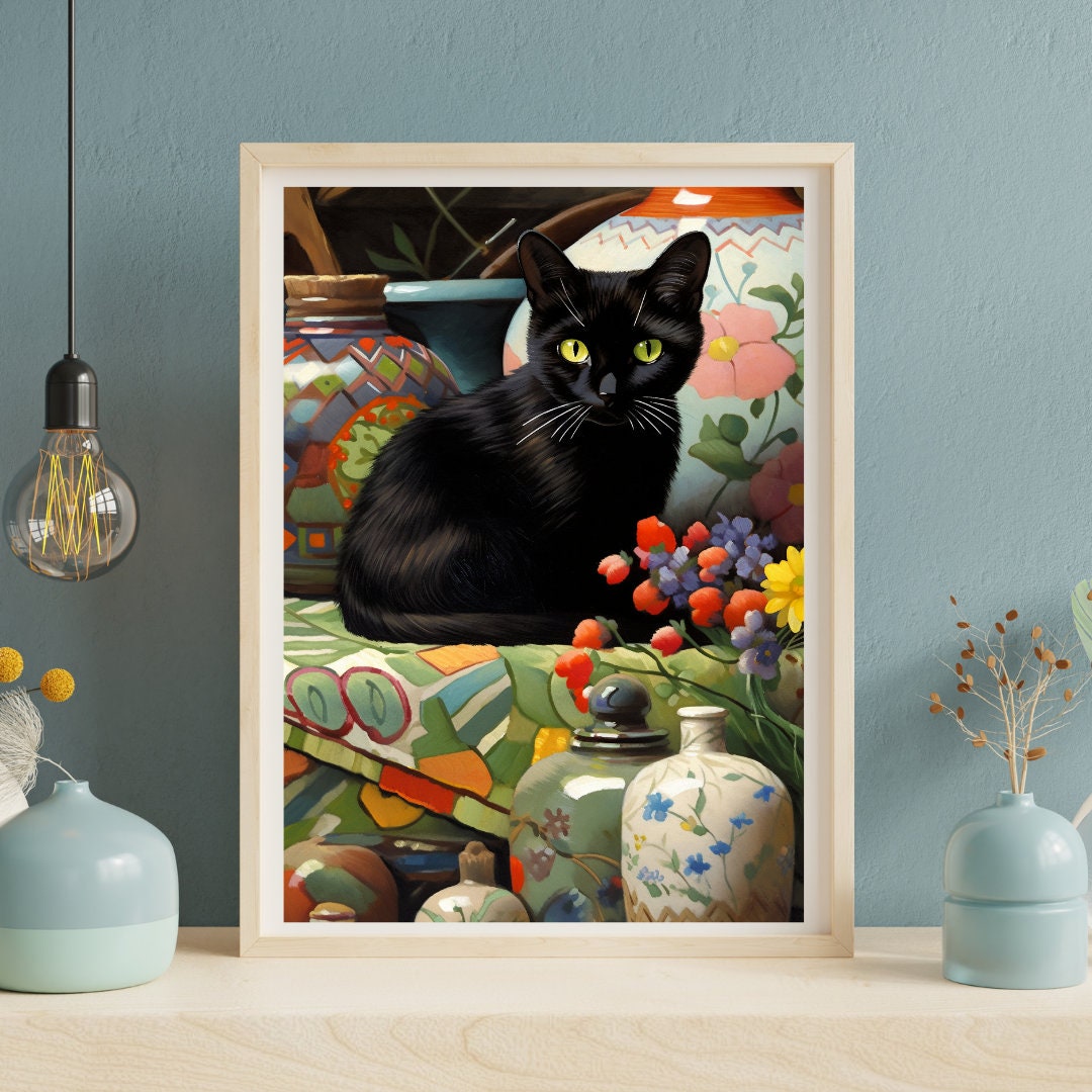 A Midnight Garden Art Print, Cat Lover Gift