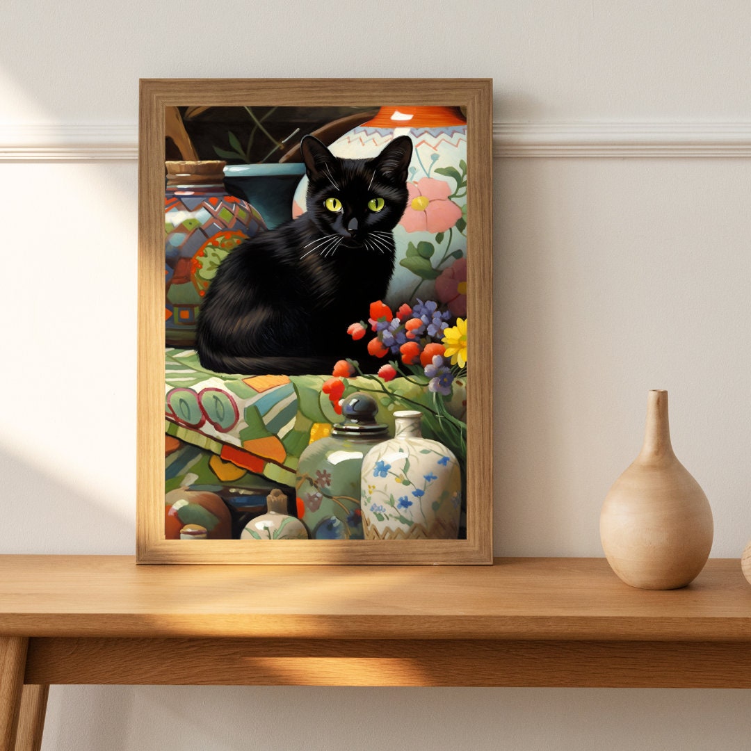 A Midnight Garden Art Print, Cat Lover Gift