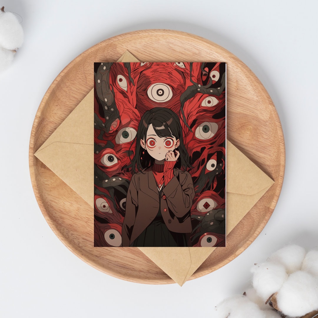Gaze of the Abyss - Haunting Anime Girl and Watchful Eyes Art Print