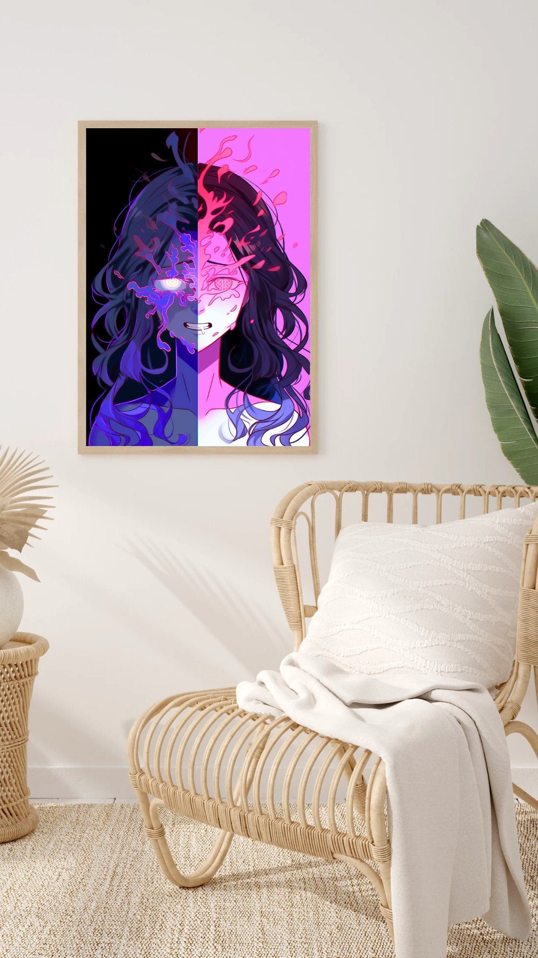 Duality of Essence: Split Aura Art Print - Split Face Wall Decor Poster