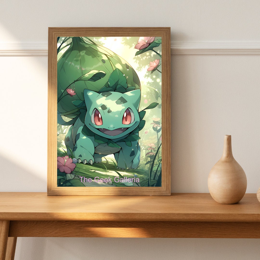 Grass-Type Seedling Companion with Natural Abilities, Art Print, Anime Poster, Waifu, Video Game Art Print