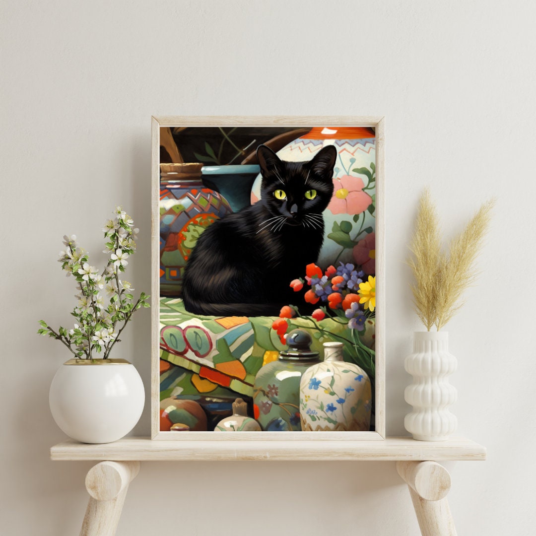 A Midnight Garden Art Print, Cat Lover Gift