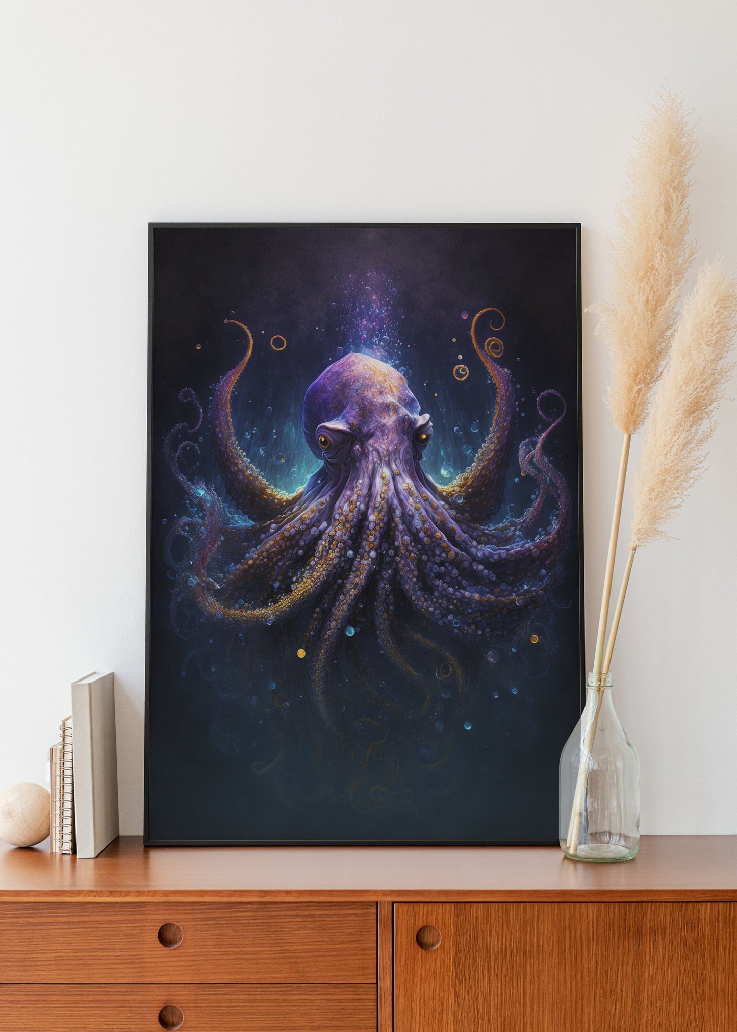 Surreal Octopus Art Print - Purple and Yellow Lovecraftian Fantasy Digital Painting, 11x17 Inches