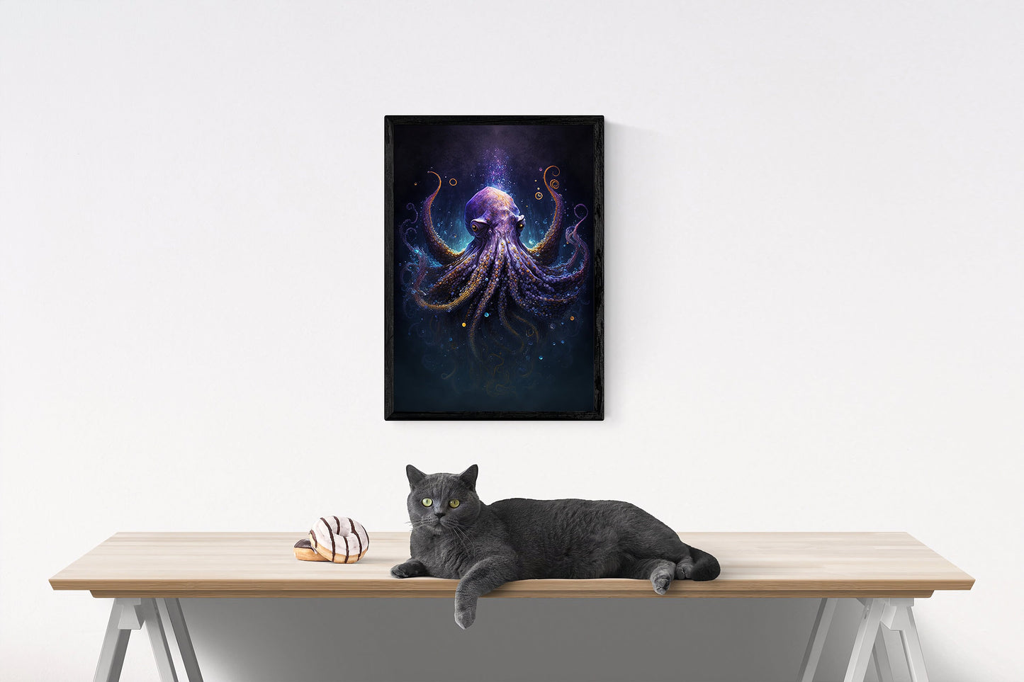 Surreal Octopus Art Print - Purple and Yellow Lovecraftian Fantasy Digital Painting, 11x17 Inches