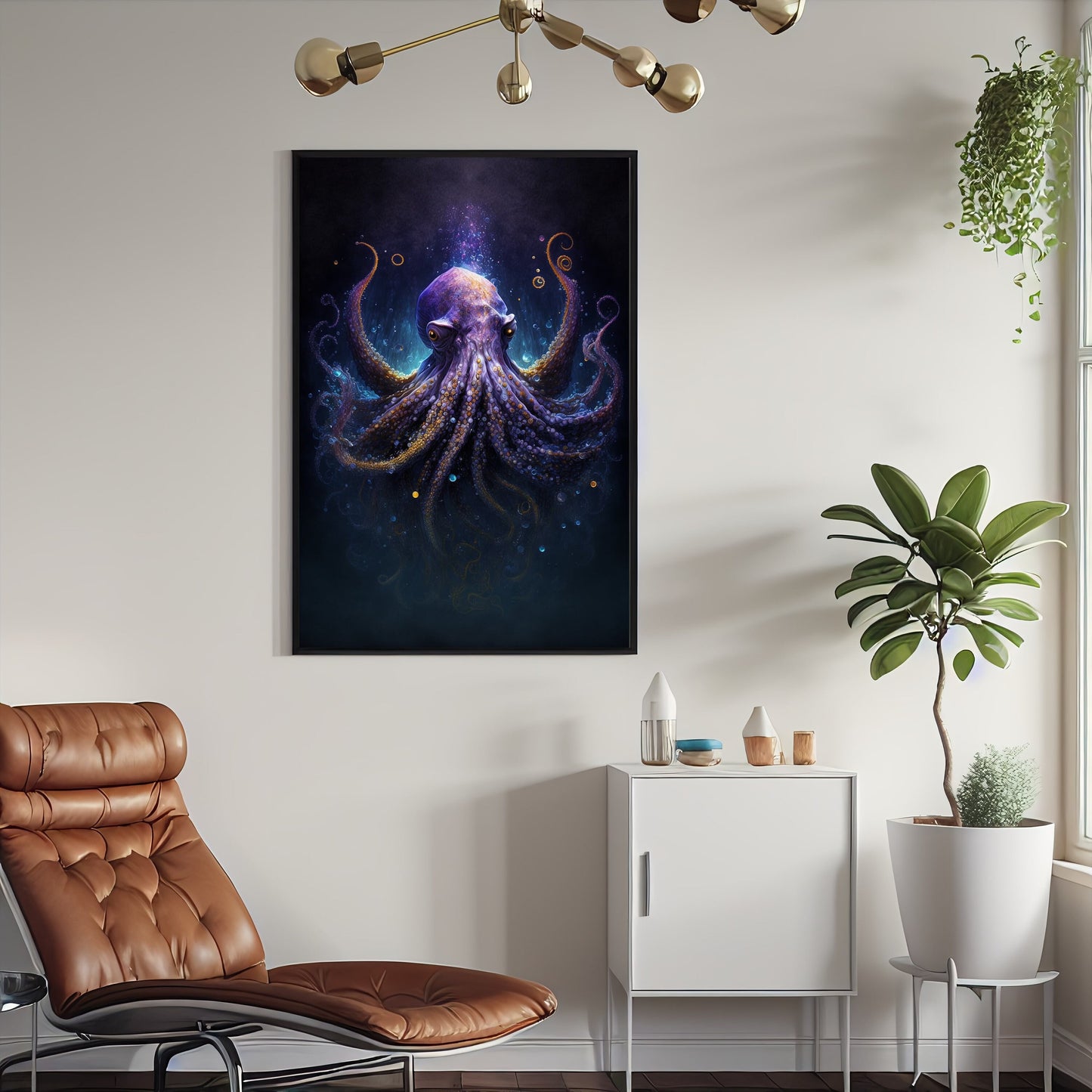 Surreal Octopus Art Print - Purple and Yellow Lovecraftian Fantasy Digital Painting, 11x17 Inches