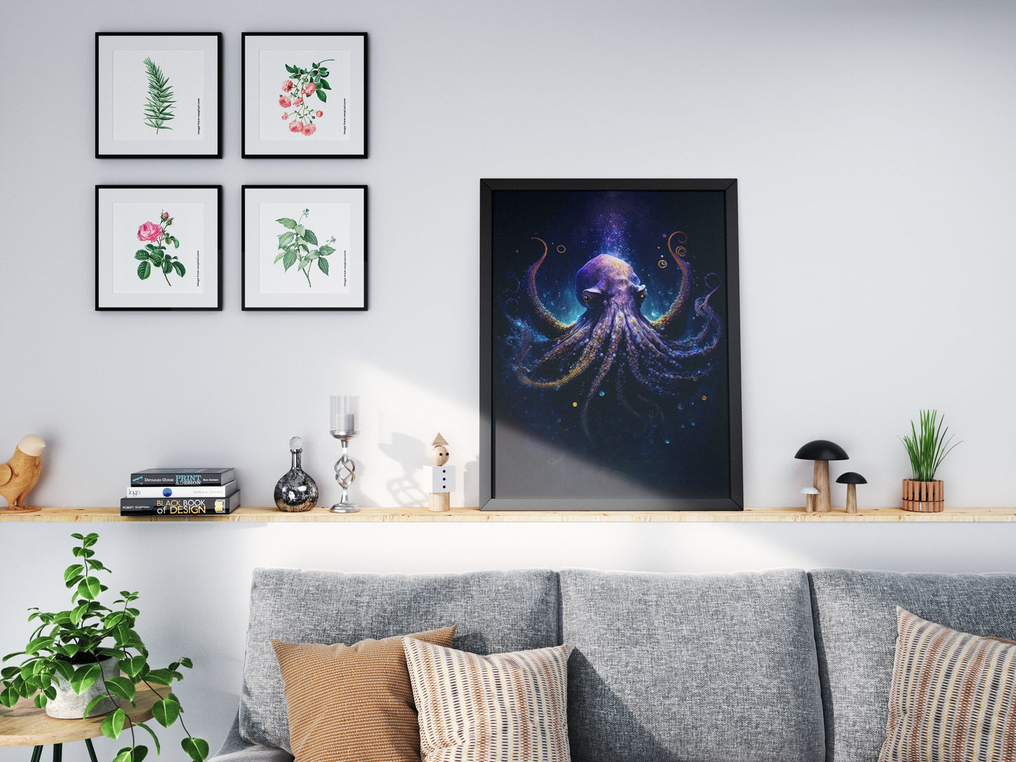 Surreal Octopus Art Print - Purple and Yellow Lovecraftian Fantasy Digital Painting, 11x17 Inches
