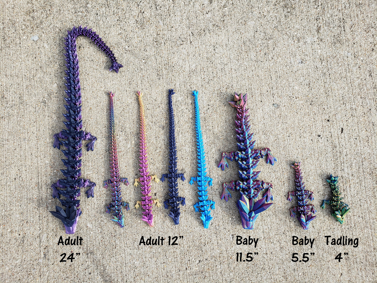 Articulated Crystal Dragon - Tadling/Baby/Adult - 9 Sizes - Flexible Sensory Toy - Unique Gift