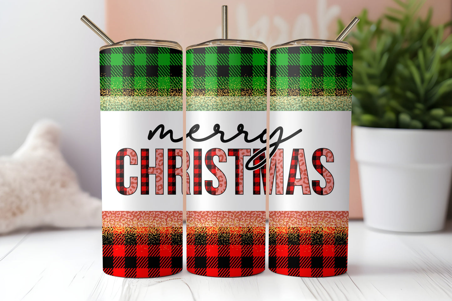 20 oz Skinny Tumbler - Festive Holiday Drinkware - 'Merry Christmas' Travel Mug