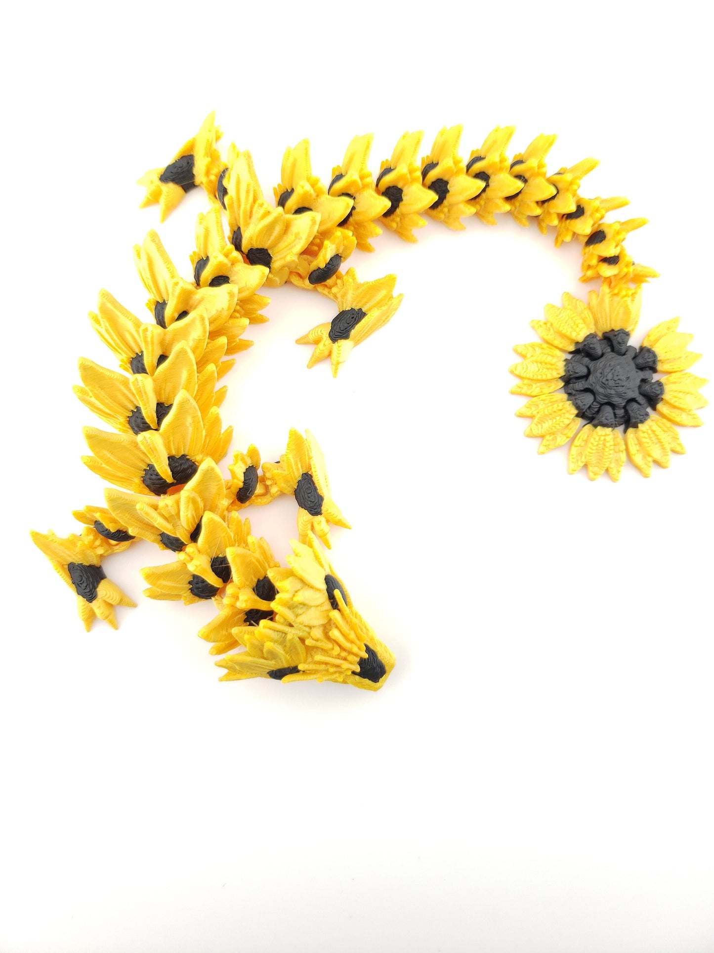 Articulated Sunflower Dragon - 3D Printed Fidget Fantasy Creature - Customizable Colors - Cinderwing3d