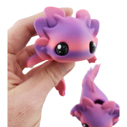 1 Articulated Axolotl -- Keychain Decor Gift - 3D Printed Fidget Fantasy Creature - Customizable Colors - Authorized Seller