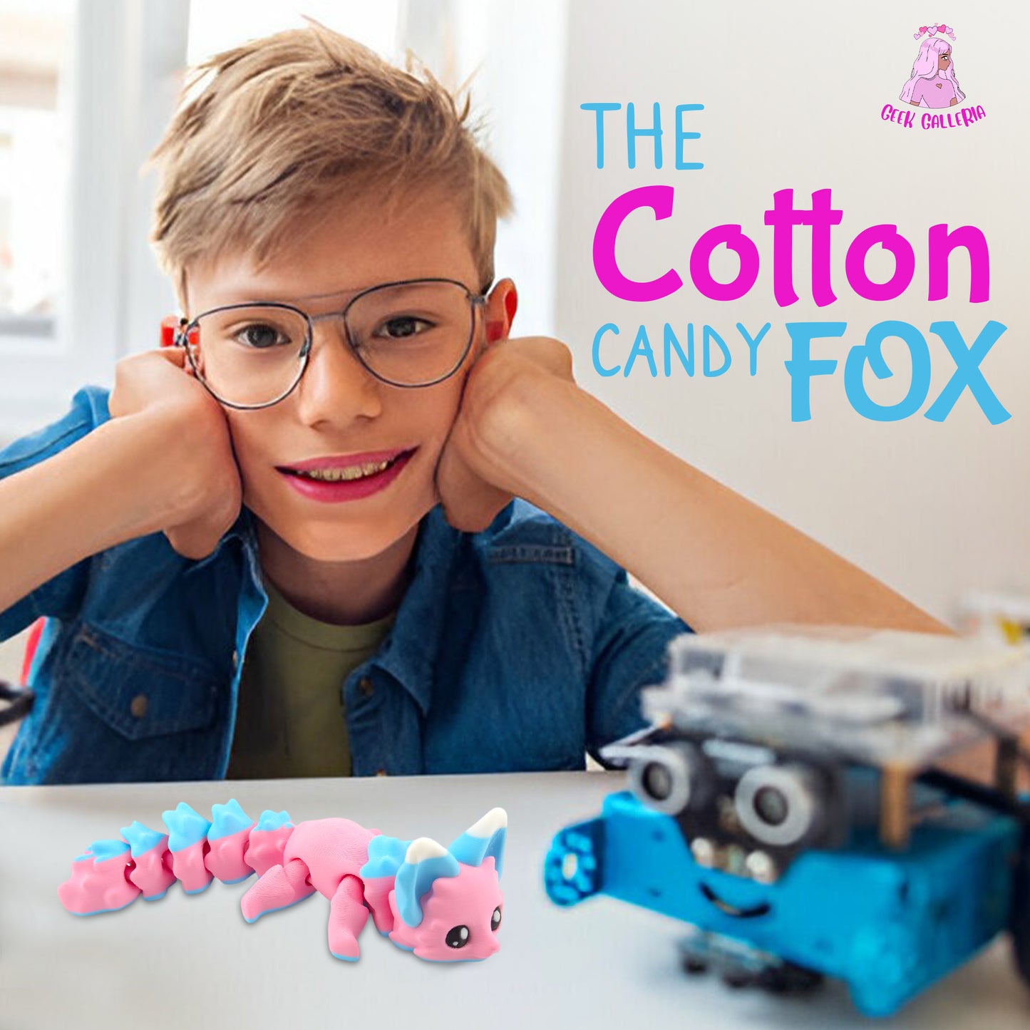 🦊 Carly the Cotton Candy Flexi Fox – 7.5" Articulated Fantasy Desk Decor | 3D-Printed Collectible | Official Layers in Green Design 🎨✨