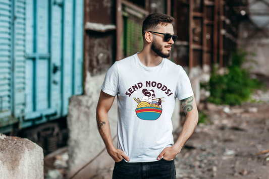 Send Noods! Playful Panda Eating Noodles Shirt - Foodie Gift, Cute Animal Tee, Funny Food Shirt, Food-inspired Apparel,Casual Foodie Fashion