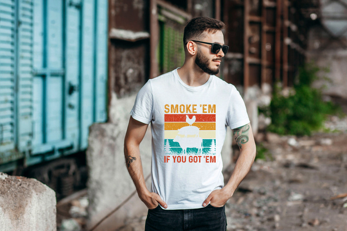 Smoke 'Em If You Got 'Em T-Shirt, Retro Vintage Animal Tee, Funny BBQ Smoker Pitmaster Shirt, Gift for Grilling Meat Lover, Fathers Day Gift