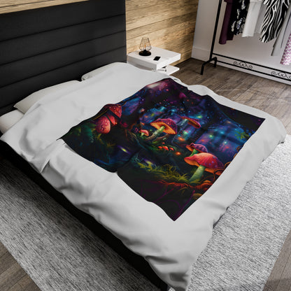 Magical Mushroom Forest Velveteen Plush Blanket | Witchy & Cottagecore Aesthetic | Perfect for Dorm, Living Room | Birthday - Christmas Gift