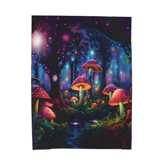 Magical Mushroom Forest Velveteen Plush Blanket | Witchy & Cottagecore Aesthetic | Perfect for Dorm, Living Room | Birthday - Christmas Gift