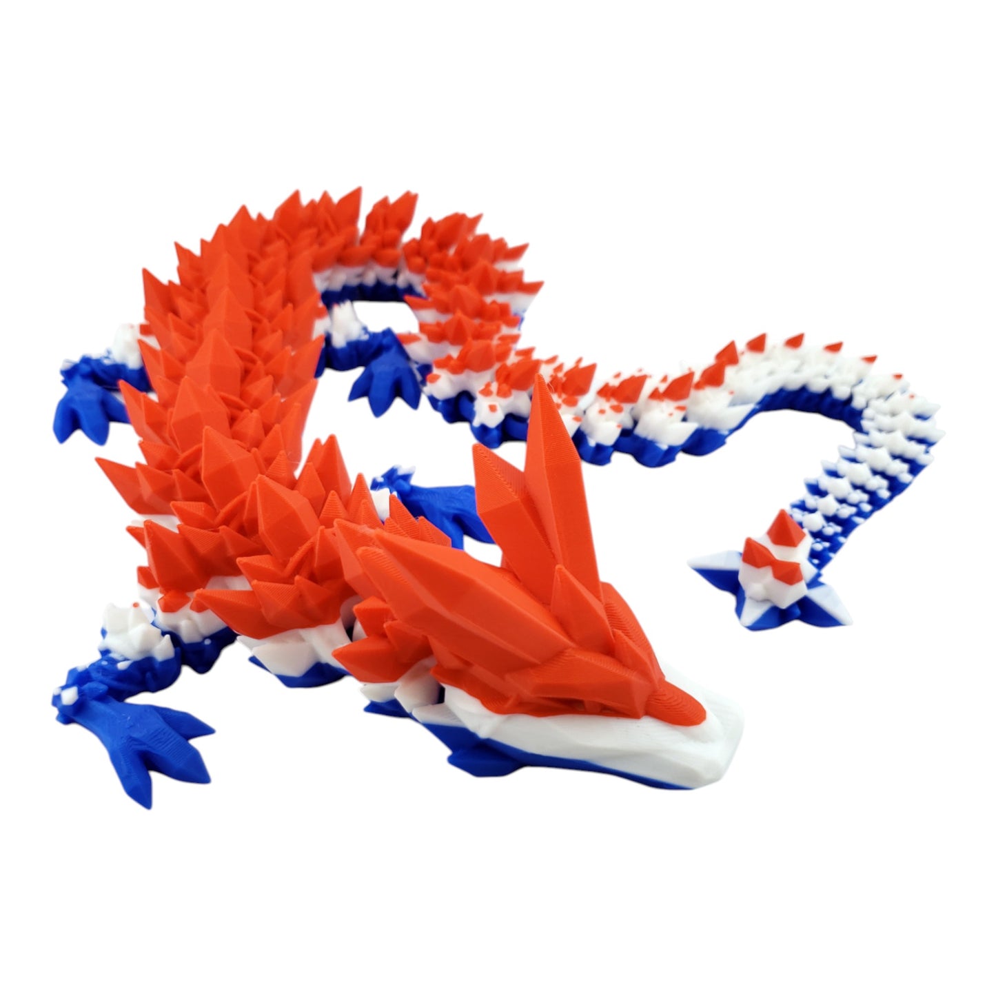 24 Inch Articulated American Flag Crystal Dragon - Unique Gift - Stress - Patriot 4th Of July - Red, White and Blue