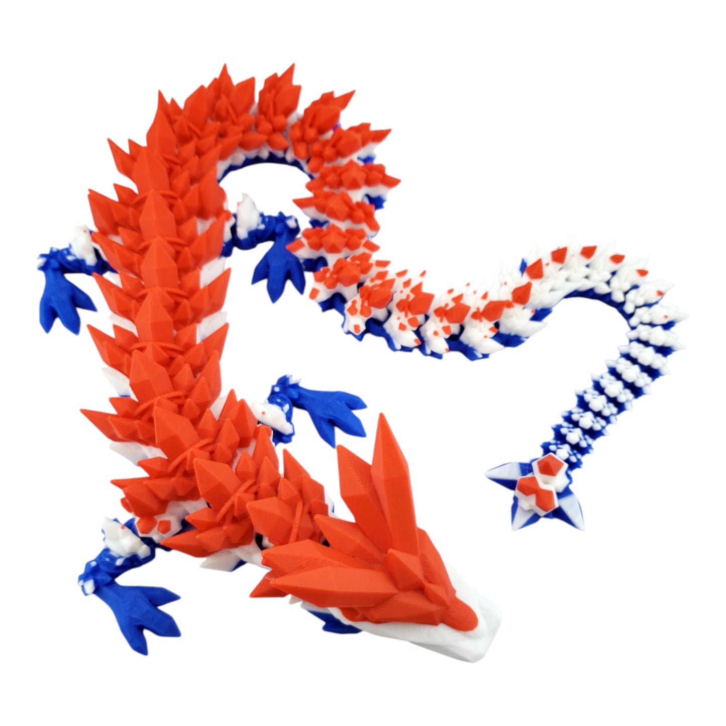 24 Inch Articulated American Flag Crystal Dragon - Unique Gift - Stress - Patriot 4th Of July - Red, White and Blue