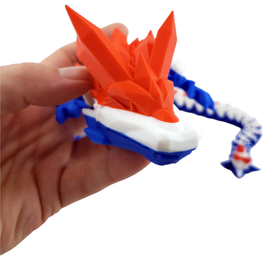 24 Inch Articulated American Flag Crystal Dragon - Unique Gift - Stress - Patriot 4th Of July - Red, White and Blue