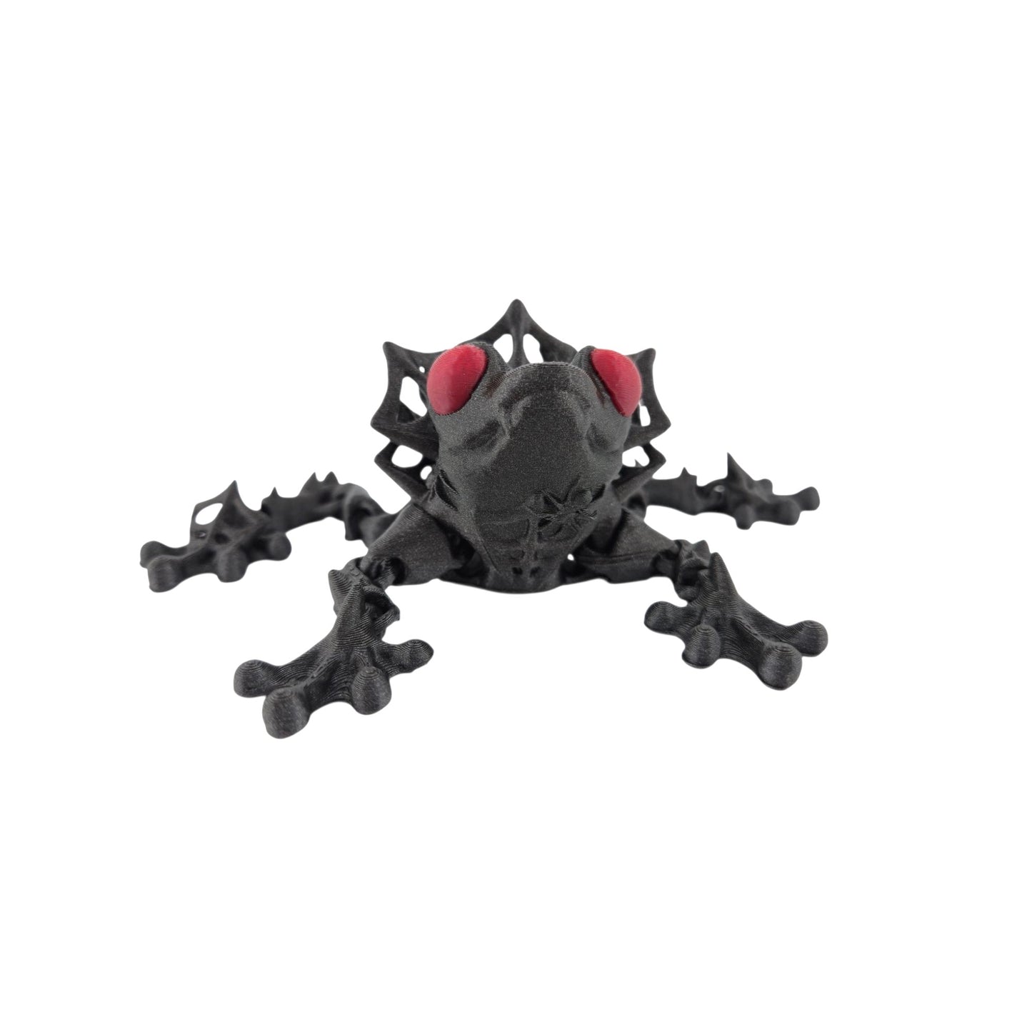 Wicked Frog – 3D Printed Articulated Fantasy Creature | Galaxy Black with Red Eyes & Spider Web Design