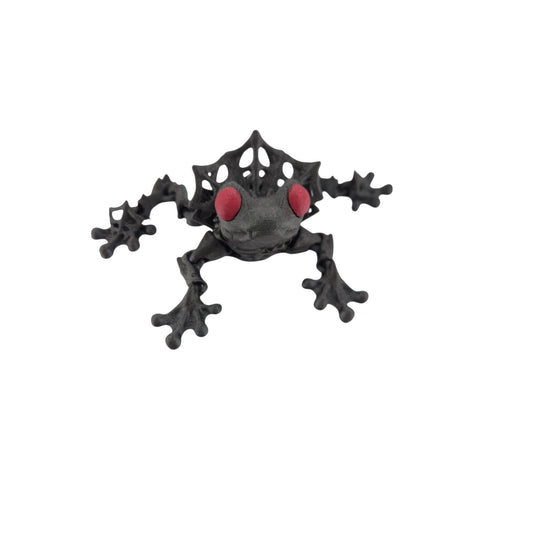 Wicked Frog – 3D Printed Articulated Fantasy Creature | Galaxy Black with Red Eyes & Spider Web Design