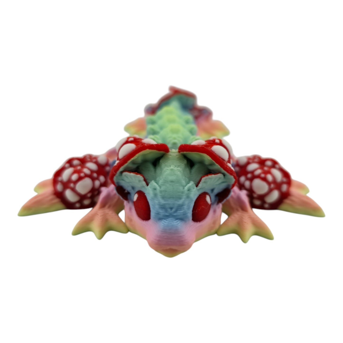 The Geek Galleria Tiny Mushroom Dragon – 6" Articulated 3D Printed Fantasy Figurine (White or Pastel Rainbow)