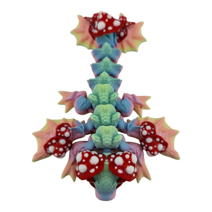 The Geek Galleria Tiny Mushroom Dragon – 6" Articulated 3D Printed Fantasy Figurine (White or Pastel Rainbow)