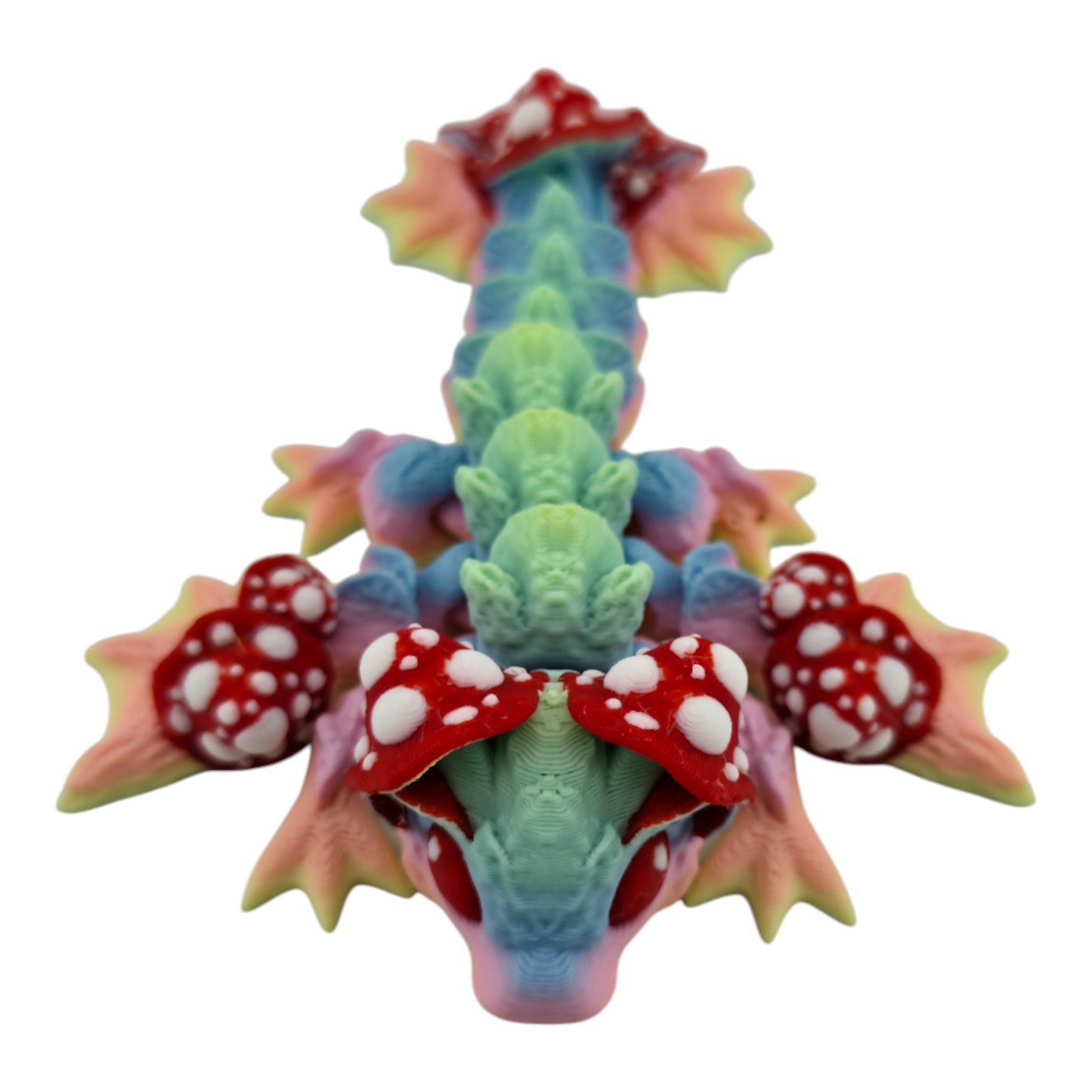 The Geek Galleria Tiny Mushroom Dragon – 6" Articulated 3D Printed Fantasy Figurine (White or Pastel Rainbow)