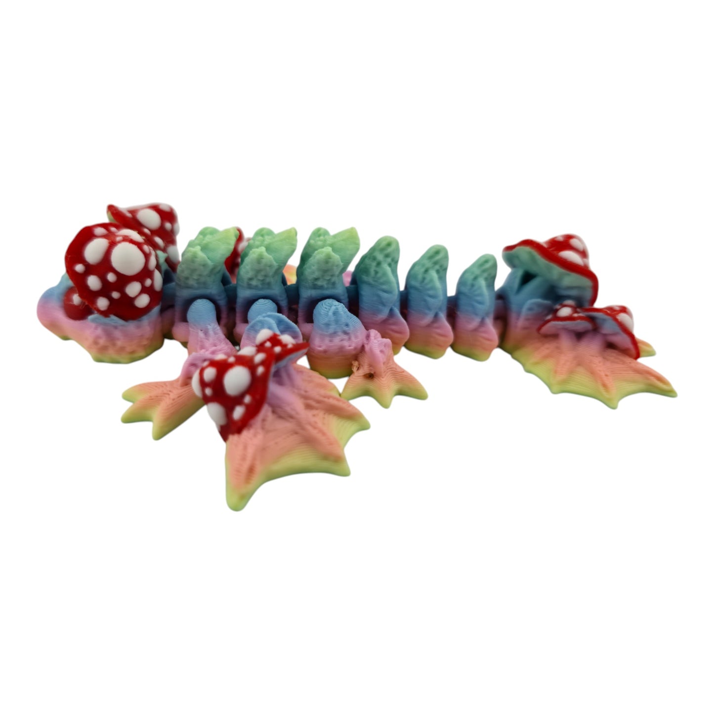 The Geek Galleria Tiny Mushroom Dragon – 6" Articulated 3D Printed Fantasy Figurine (White or Pastel Rainbow)
