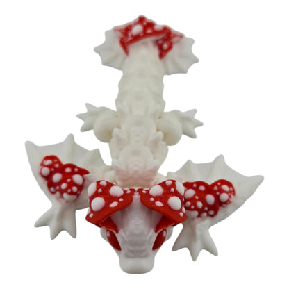 The Geek Galleria Tiny Mushroom Dragon – 6" Articulated 3D Printed Fantasy Figurine (White or Pastel Rainbow)