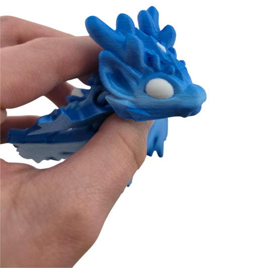 Baby Winter Dragon – Articulated 3D Printed Fantasy Creature | Blue Gradient with White Accents by Cinderwing3D