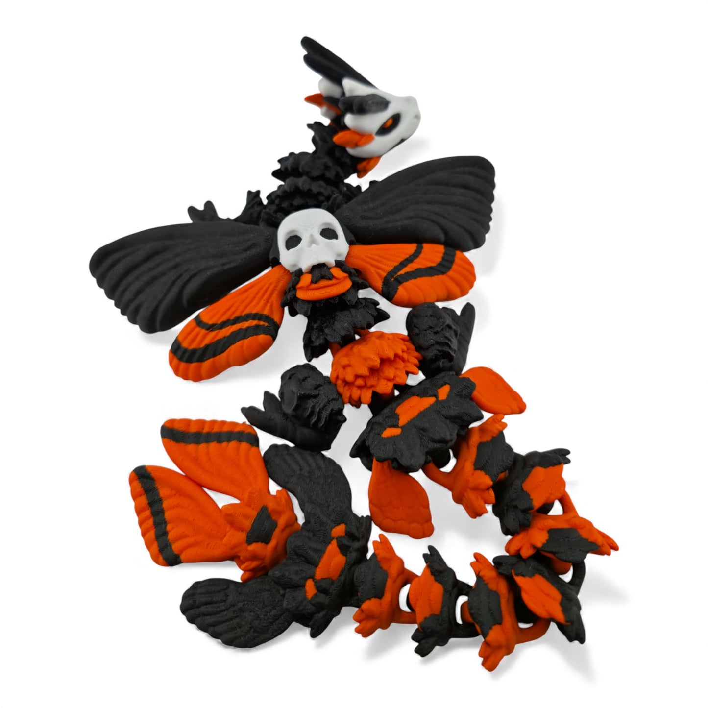 Moth Head Dragon Set – Adult & Baby Articulated 3D Printed Dragons | Matte Orange with Black Accents
