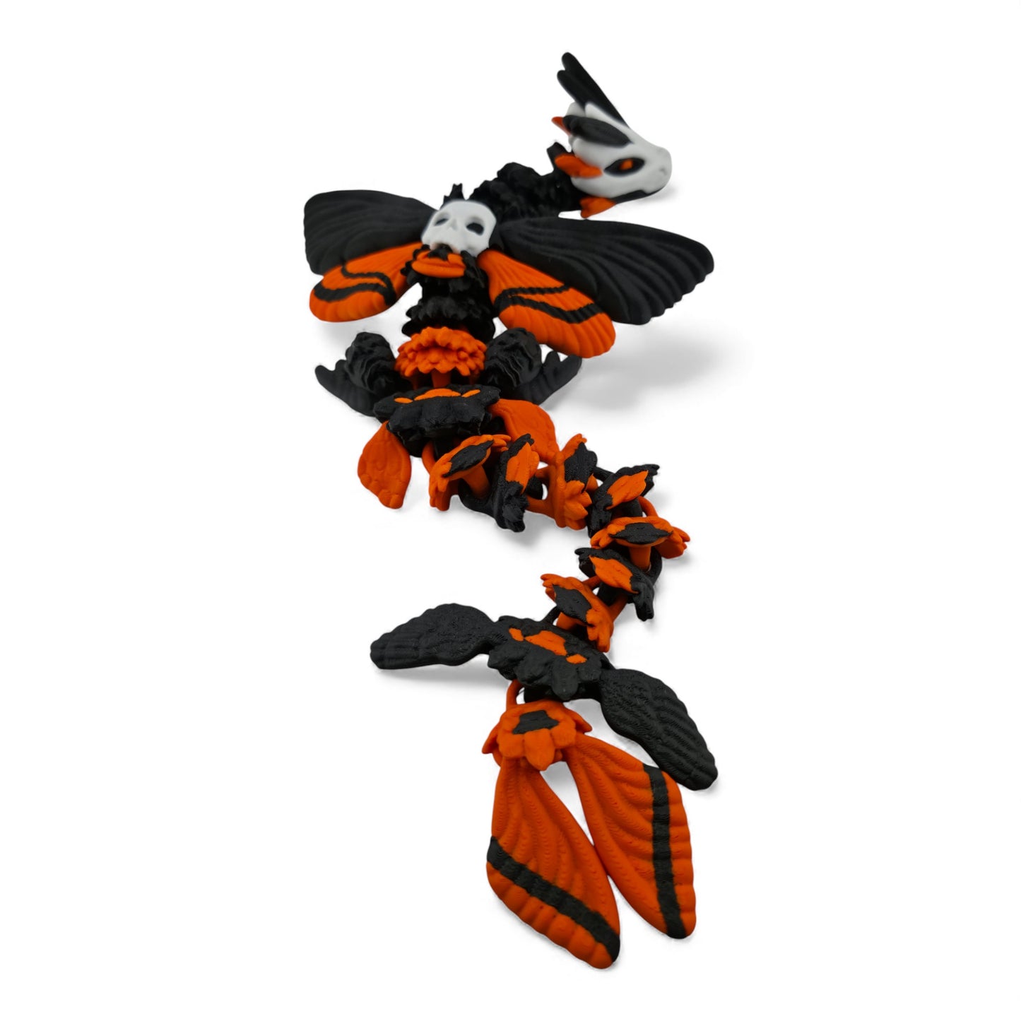 Moth Head Dragon Set – Adult & Baby Articulated 3D Printed Dragons | Matte Orange with Black Accents