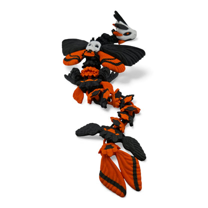 Moth Head Dragon Set – Adult & Baby Articulated 3D Printed Dragons | Matte Orange with Black Accents