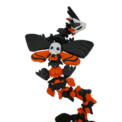 Moth Head Dragon Set – Adult & Baby Articulated 3D Printed Dragons | Matte Orange with Black Accents