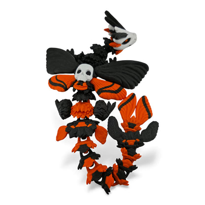 Moth Head Dragon Set – Adult & Baby Articulated 3D Printed Dragons | Matte Orange with Black Accents