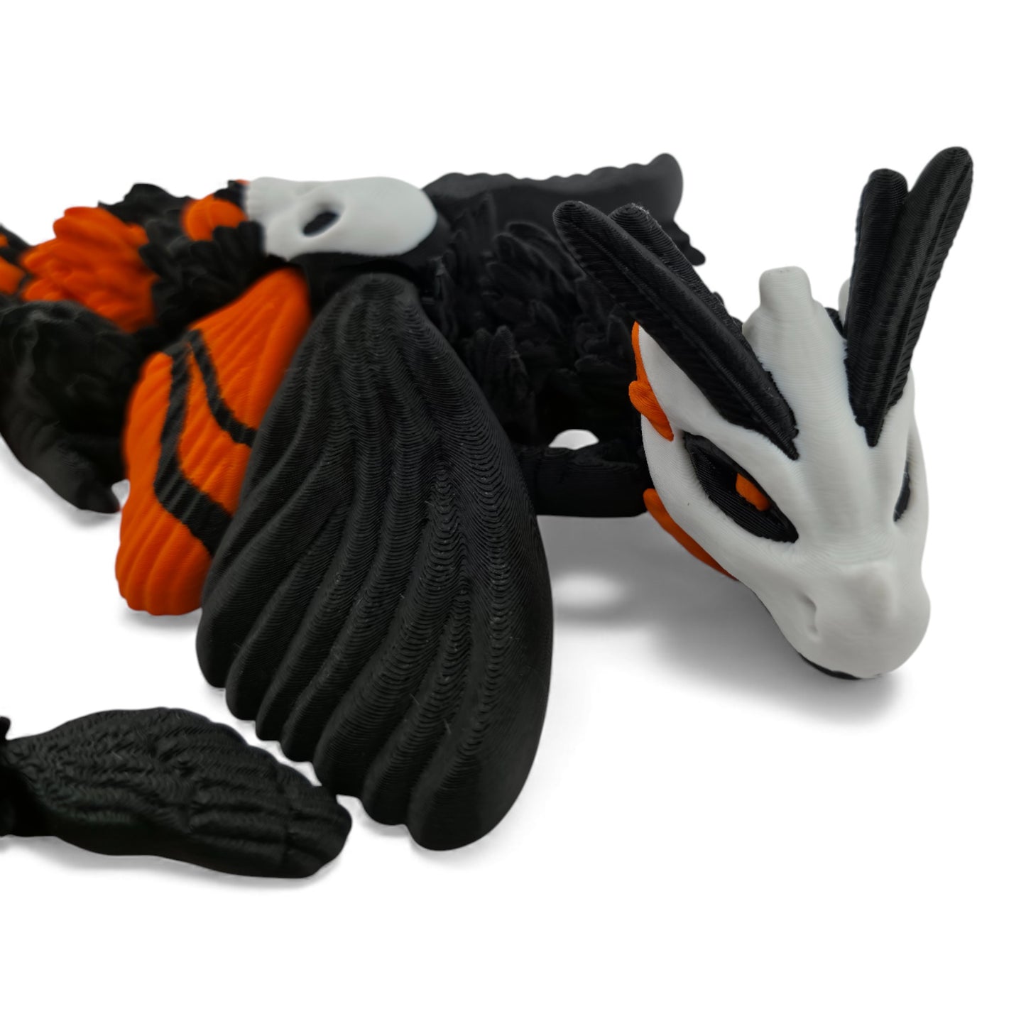Moth Head Dragon Set – Adult & Baby Articulated 3D Printed Dragons | Matte Orange with Black Accents